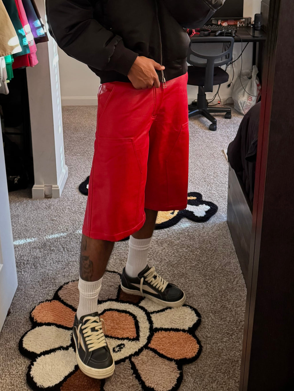 Crimson Red Leather Shorts